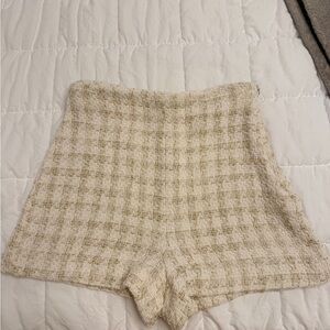 Zara High Waist Tweed Shorts - Cream and Tan